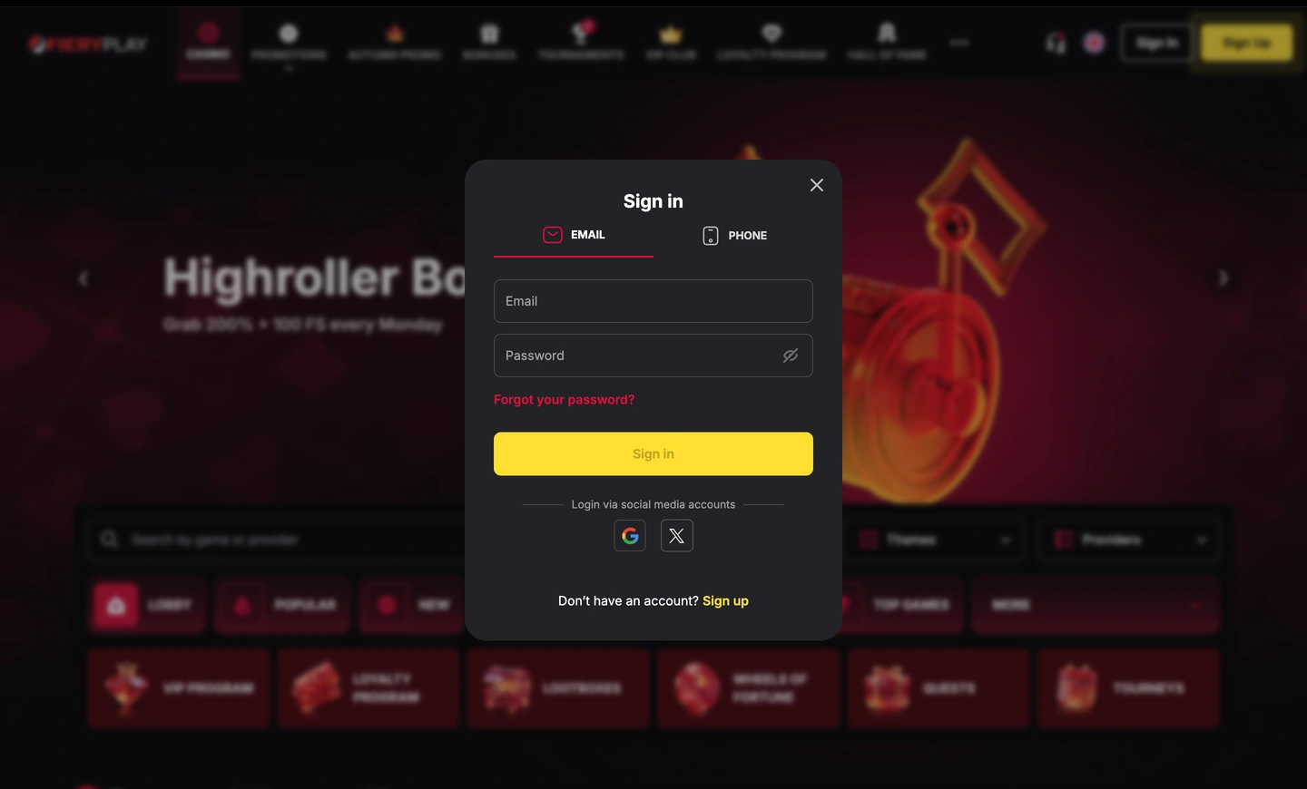 Fieryplay Casino Lietuva prisijungimo forma